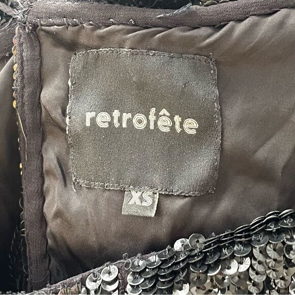 Retrofete Black Sequin Sheath Dress Size XS Bishop Sleeves Cocktail Party - Picture 7 of 12